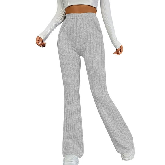 Ribbed Pants for Women, Audhol Women's Elastic Slim Fit Pants Sports Leisure Solid Color Brushed Strip Pocket Casual Pants Knit Pants for Women Light Ashy 2XL