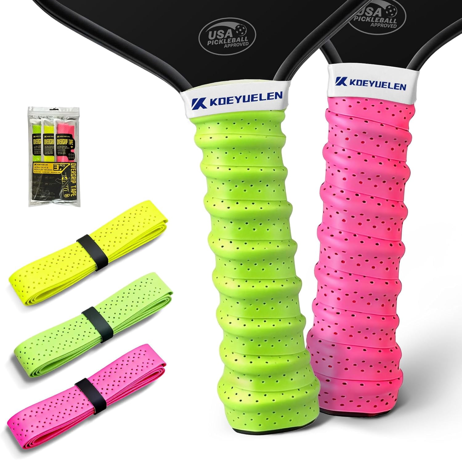 Ribbed Pickleball Overgrip Tape, Non-Slip Sweat-Wicking Racquet Grip for Pickleball/Tennis/Badminton