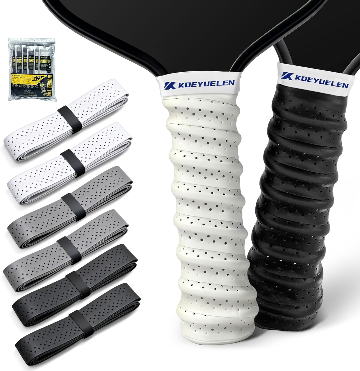 Ribbed Pickleball Overgrip Tape, Non-Slip Sweat-Wicking Racquet Grip for Pickleball/Tennis/Badminton