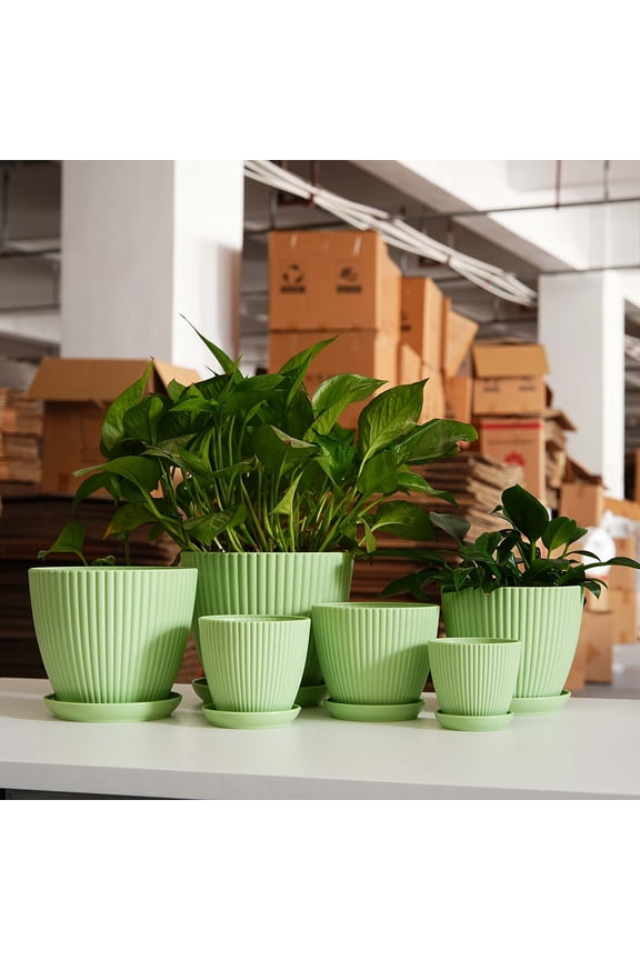 Ribbed Plant Pots Thickened Flower Planter for Balcony, Lightweight Modern Decorative Indoor Pots, Non-Ceramic Container for Home Garden Plants Irigation Supplies #107A