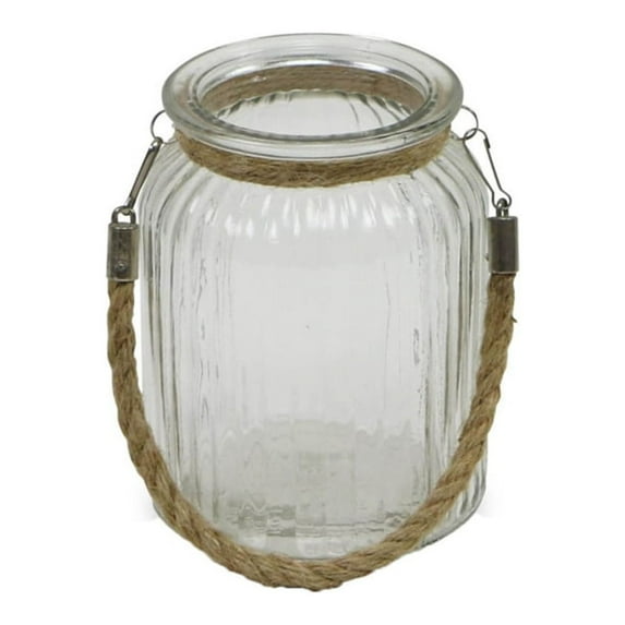 Ribbed Round Jar With Rope Wrapped Neck - 4.25"X4.25"X5.75"