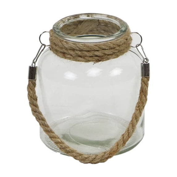 Ribbed Round Jar With Rope Wrapped Neck - 5.5"X5.5"X6.25"
