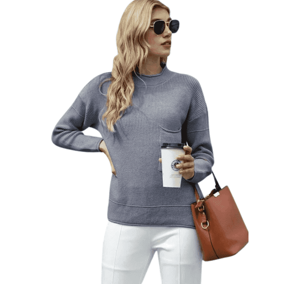 Ribbed Round Neck Dropped Shoulder Sweater