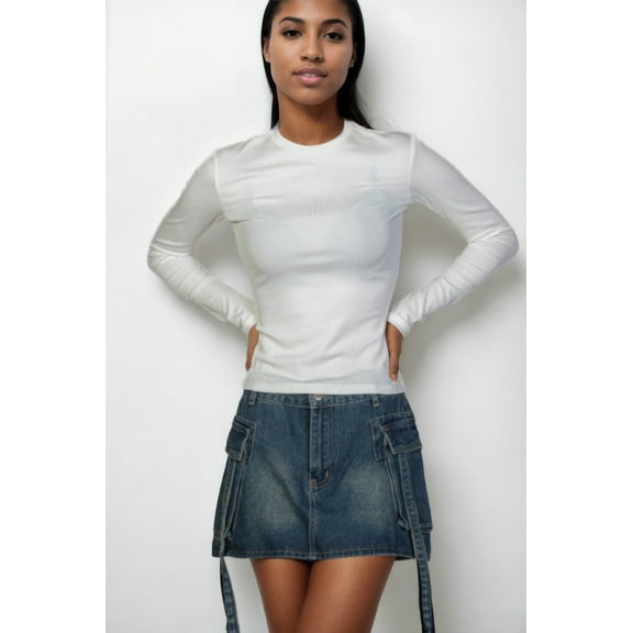 Ribbed Round Neck Long Sleeve Top