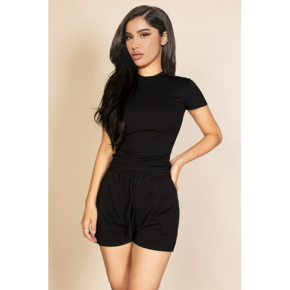 Ribbed Round Neck Short Sleeve Top