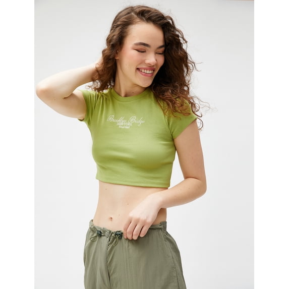 Ribbed Short Sleeve Crew Neck Crop T-Shirt