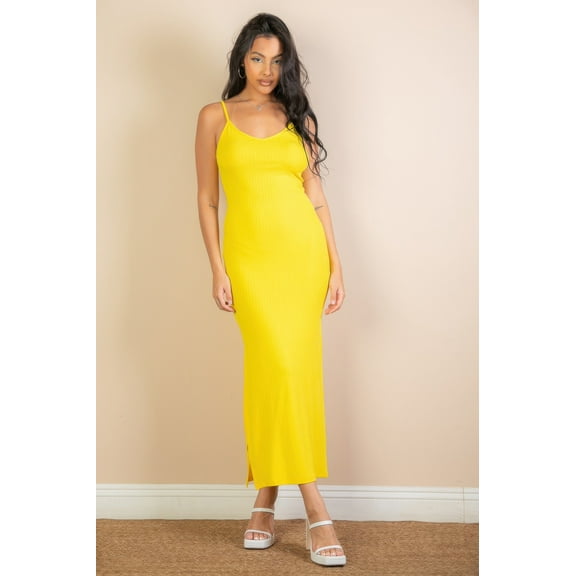 Ribbed Side Slit Long Cami Dress