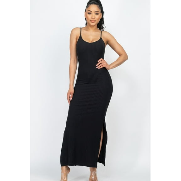 Ribbed Side Slit Long Cami Dress