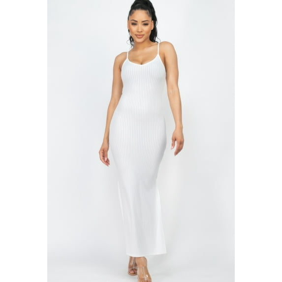 Ribbed Side Slit Long Cami Dress