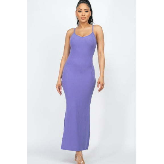 Ribbed Side Slit Long Cami Dress