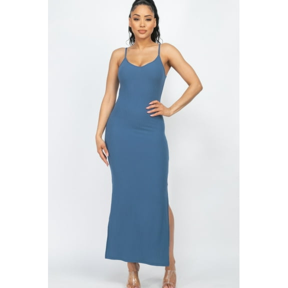 Ribbed Side Slit Long Cami Dress