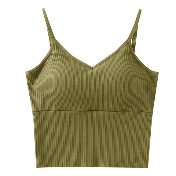Ribbed Sleeveless Tank Top Women's Built in Shelf Bra V Neck Crop for Yoga Gym or Streetwear Quick Dry Stretchy Fabric