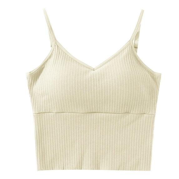 Ribbed Sleeveless Tank Top Women's Built in Shelf Bra V Neck Crop for Yoga Gym or Streetwear Quick Dry Stretchy Fabric