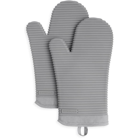 Ribbed Soft Silicone Oven Mitt 2-Pack Set, 7.5"x13", Grey