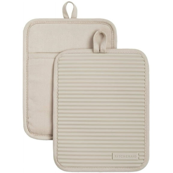Ribbed Soft Silicone Pot Holder 2-Pack Set, Milkshake Tan, 7"x9"