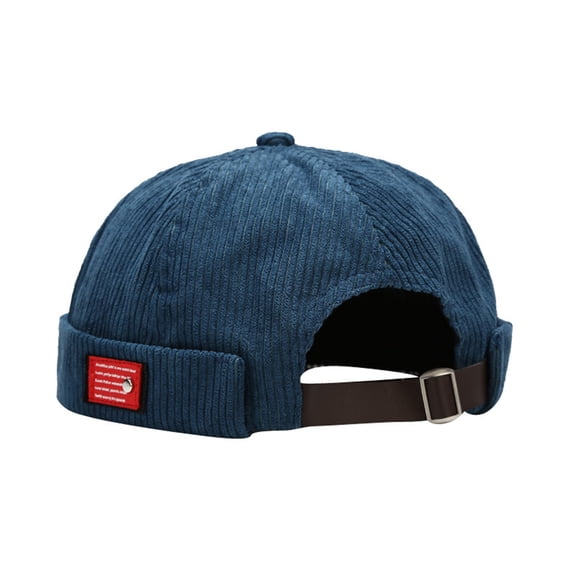 Ribbed Solid Color Logo Print Unisex Hat Adjustable Round Dome Soft Retro Corduroy Landlord Beanie Hat Streetwear