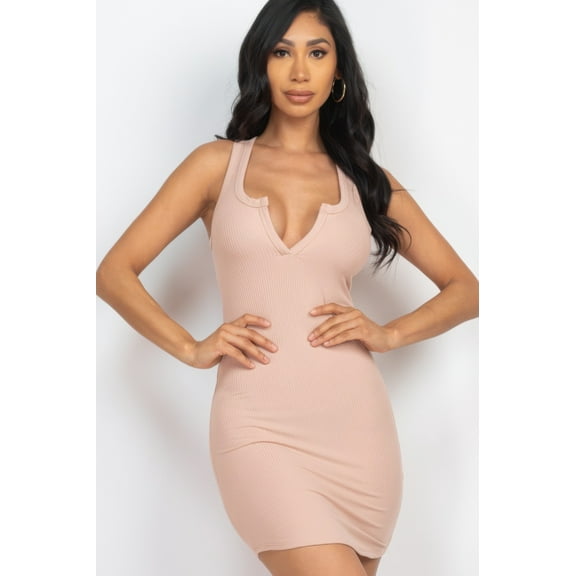 Ribbed Split Neck Tank Mini Dress