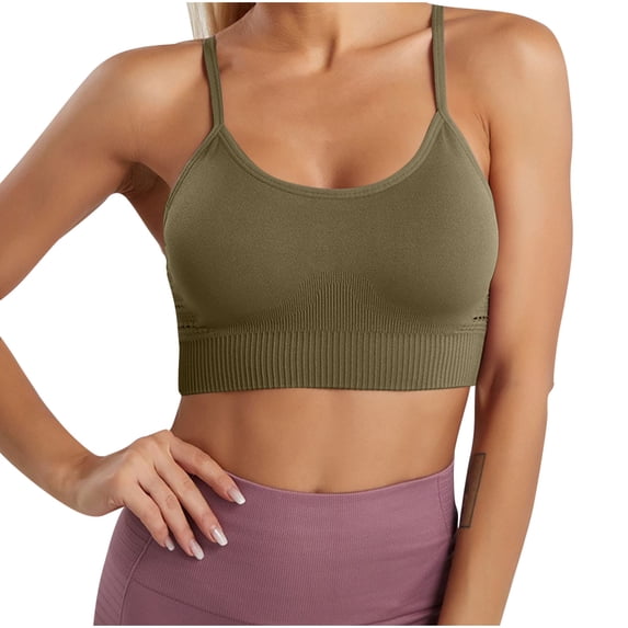 Ribbed Sports Bras for Women Summer Sexy Padded Workout Crop Tank Tops Spaghetti Straps Comfy Wireless Everyday Yoga Bra Full Coverage Underwear Sujetadores Deportivos Para Mujer