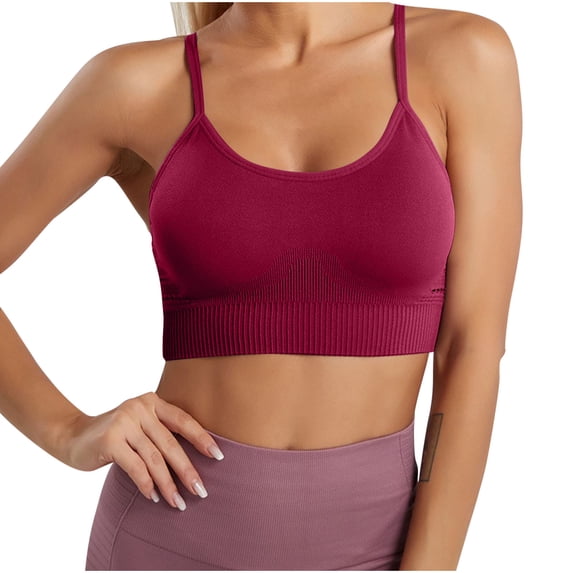 Ribbed Sports Bras for Women Summer Sexy Padded Workout Crop Tank Tops Spaghetti Straps Comfy Wireless Everyday Yoga Bra Full Coverage Underwear Sujetadores Deportivos Para Mujer