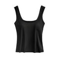 thumbnail image 1 of Ribbed Square Neck Tank Top Women - Backless Sleeveless Summer Cami Shirt 2025 Cotton Basic Crop Scoop Neck High Back Athletic Y2K Solid Color, 1 of 4