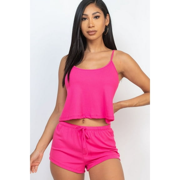 Ribbed Strappy Camisole & Shorts Ensemble