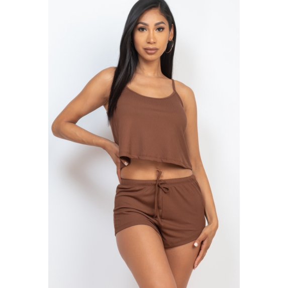 Ribbed Strappy Top & Shorts Set