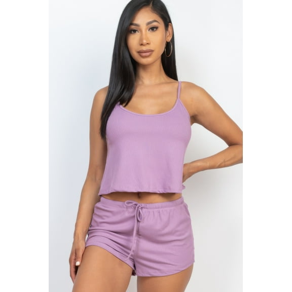 Ribbed Strappy Top & Shorts Set