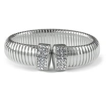 Ribbed Stretch Bangle Bracelet for Women Stainless Steel Cubic Zirconia Cuff Ginger Lyne Collection