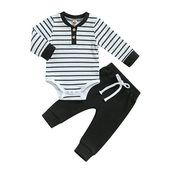 Ribbed Stripe New Baby Boy Girls Clothes 3M 6M 12M 18M 24M Fall Toddler Outfits Long Sleeve Soft Cotton Romper Pants