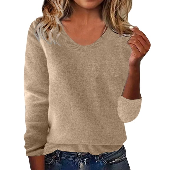 Ribbed Sweaters for Women, Yigetop Warm Sweaters for Women V Neck Classic Soft Pullover Sweater Loose Casual Long Sleeve 2025 Fall Winter Women's Lightweight Sweater, Gold 2XL