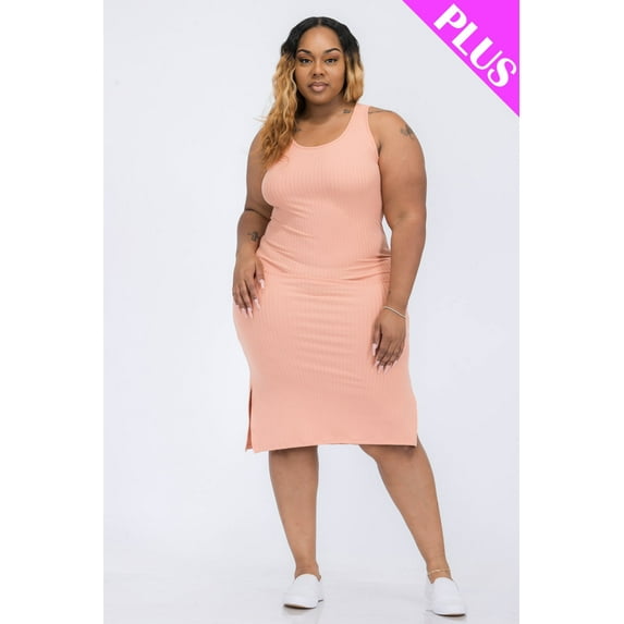 Ribbed Tank Dress with Side Slits, tailored for plus sizes