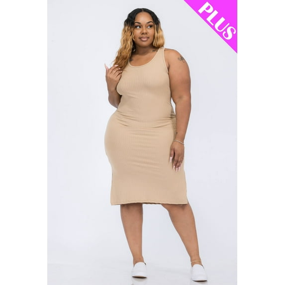 Ribbed Tank Dress with Side Slits, tailored for plus sizes