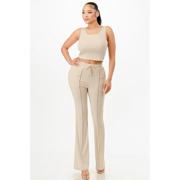 Ribbed Tank Top And Pant Set