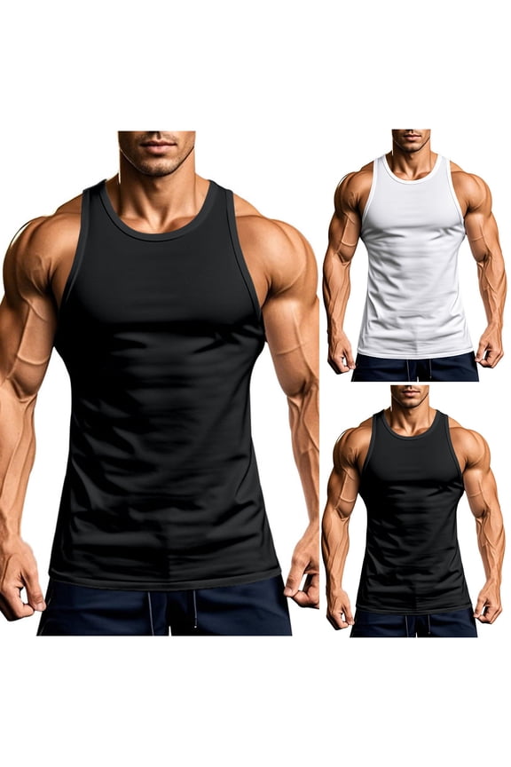 Ribbed Tank Top Men Men's Compression Tank Sleeveless Men's Summer Casual Fashion Breathable Sleeveless Exercise Fitness Waistcoat Black S