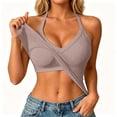 thumbnail image 1 of Ribbed Tank Tops for Women Built in Bra Cropped Spaghetti Strap Sleeveless V Neck Racerback Fitted Tee Athletic Workout Casual Basic Top (Taupe,L), 1 of 9