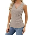 thumbnail image 1 of Ribbed Tank Tops for Women Sleeveless Wrap V Neck Side 3 Buttons Trim Slim Fit Solid Summer 2025 Trendy Blouses Khaki XL, 1 of 7