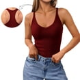 thumbnail image 1 of Ribbed Tank Tops with Built in Bra, Womens Racerback Tanks Sleeveless Knit V Neck Slim Fit Cropped Tees (M, Wine), 1 of 8