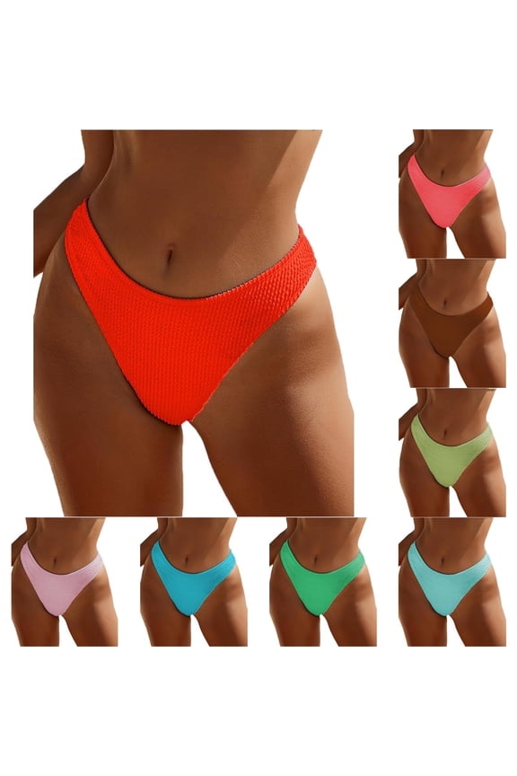 Ribbed Texture High Leg Bikini Bottom with Cheeky Coverage and Mid Waist Fit, Awesome For Poolside Lounging Summer Festivals Or Beach Days Green M