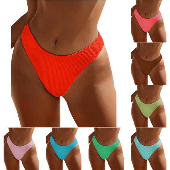 Ribbed Texture High Leg Bikini Bottom with Cheeky Coverage and Mid Waist Fit, Awesome For Poolside Lounging Summer Festivals Or Beach Days Sky Blue L