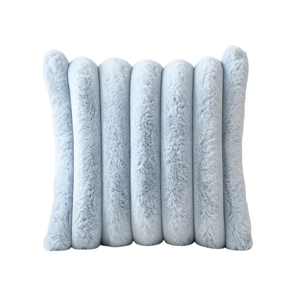 Ribbed Throw Pillow, Rounded Square Cushion with Raised Channel Texture for Home and Seasonal Display, Light Blue