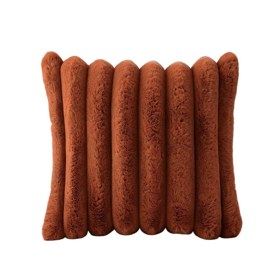 Ribbed Throw Pillow, Rounded Square Cushion with Raised Channel Texture for Home and Seasonal Display, Rust Orange