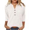 Ribbed Tops for Women 3/4 Sleeve Fall Sweater Soft Cable Knit Casual Button Up Henley V-Neck Basic Tunic Top