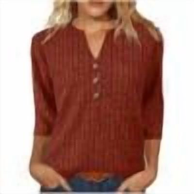 Ribbed Tops for Women 3/4 Sleeve Fall Sweater Soft Cable Knit Casual Button Up Henley V-Neck Basic Tunic Top