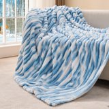 Ribbed Twin Blanket for Couch & Bed, Blue&White, 60