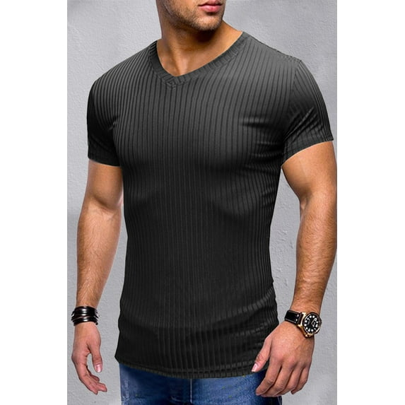 Ribbed V-Neck Short Sleeve Tee