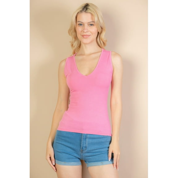 Ribbed V-neck Sleeveless Top