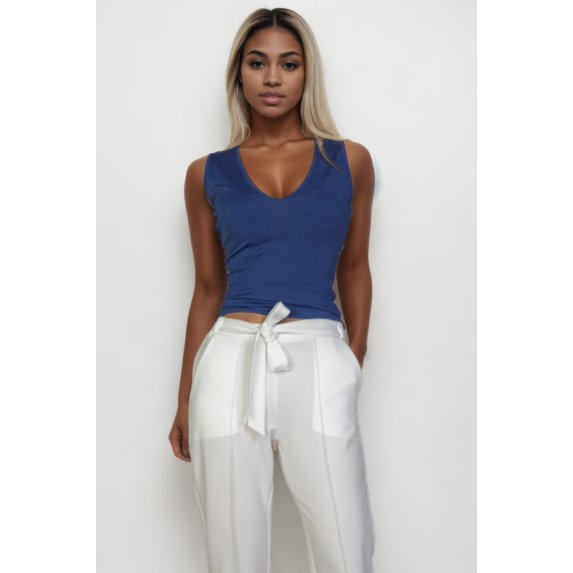 Ribbed V-neck Sleeveless Top