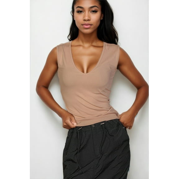 Ribbed V-neck Sleeveless Top