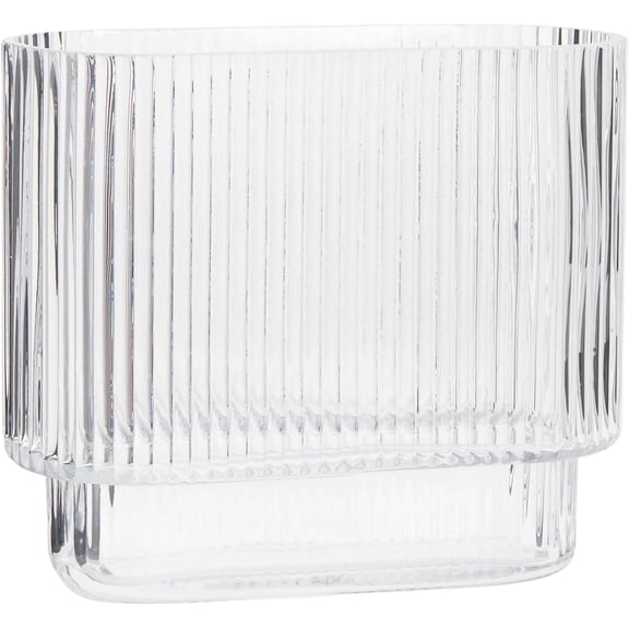 Ribbed Vase, Fluted Glass Vase for Flowers, Clear Flower Vases for Tulips, Modern Vases for Living Room, Dining Table, Office, Bedroom, Mantle, Shelf, Wedding, 7 Inch