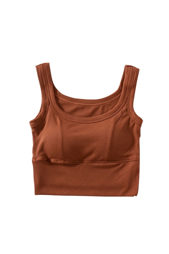 Ribbed Vest Top with Chest Womens Side Split Crop Tank Tops Slim Gym Casaul Vests Summer Solid Color U-Neck Tops Plain Yoga Sports Sleeveless Basic Undershirt